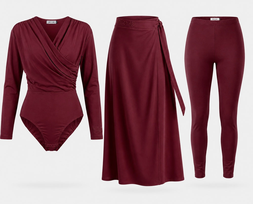 Burkini 3 pièces Oasis Mist - Cerise noire | Protection UV SPF 50+
